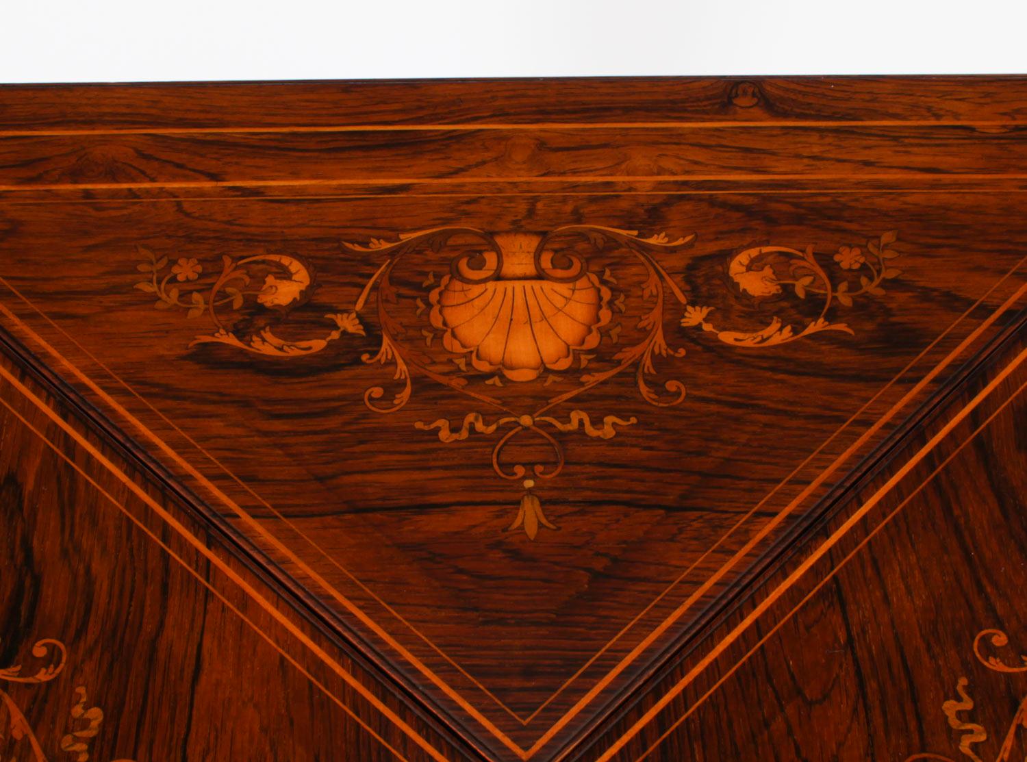 English Antique Victorian Marquetry Envelope Card Table 19th Century