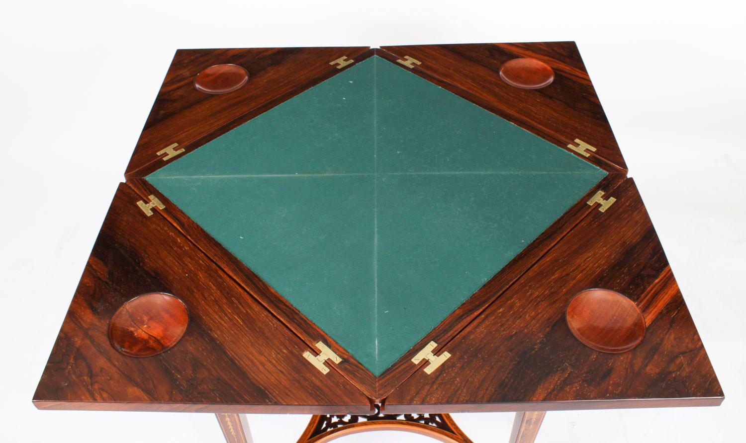 Wood Antique Victorian Marquetry Envelope Card Table 19th Century For Sale
