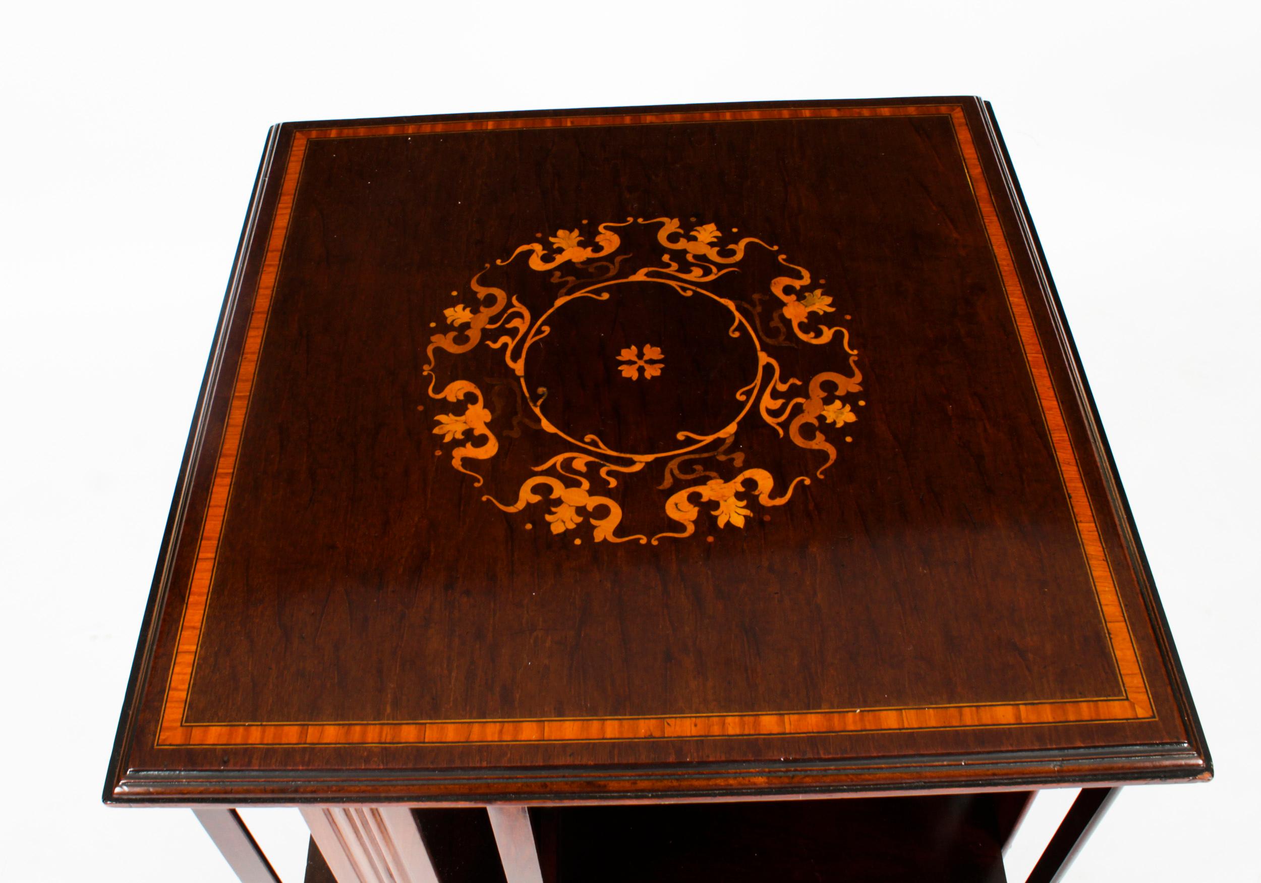 Late 19th Century Antique Victorian Marquetry Inlaid Revolving Bookcase 19th C