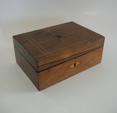 Antique Victorian Marquetry Jewelry Box w/ Satinwood & Ebony - U.K. - Circa 1880