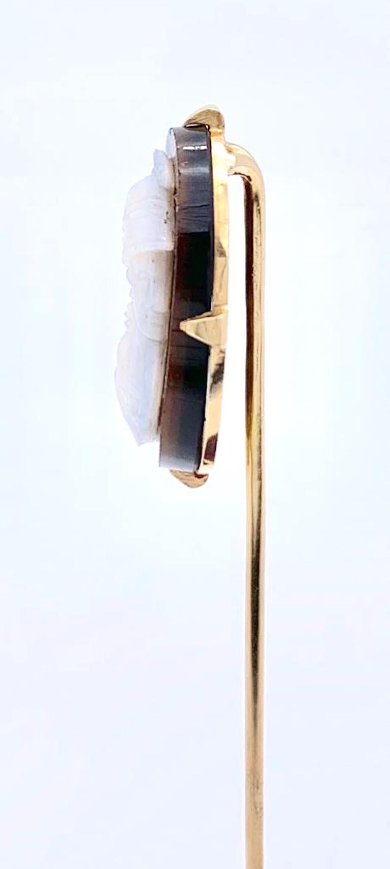Contemporary Antique Victorian Mars Cameo Sardonyx Gold Stick Pin France For Sale