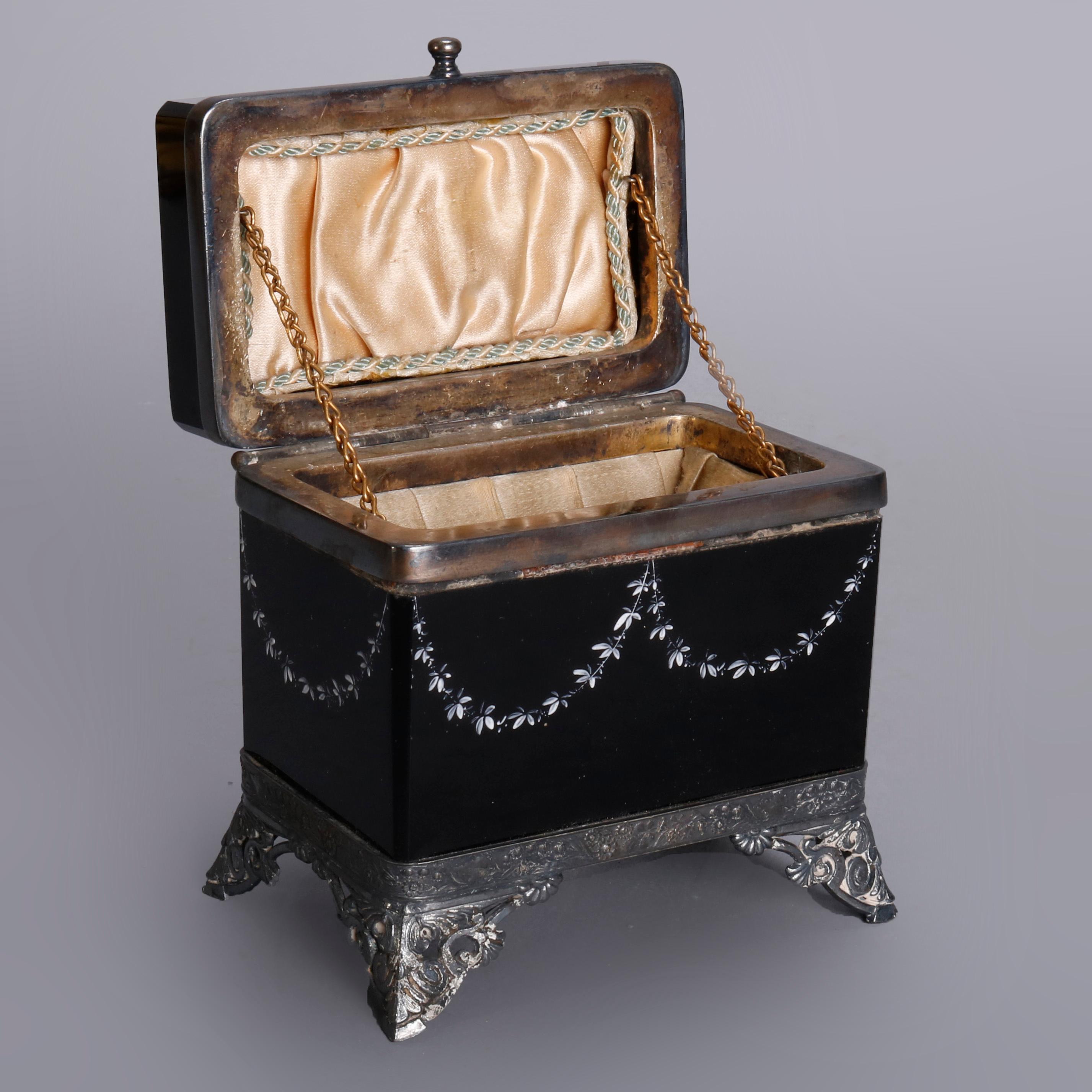 19th Century Antique Victorian Mary Gregory Black Amethyst Dresser Box, circa 1890