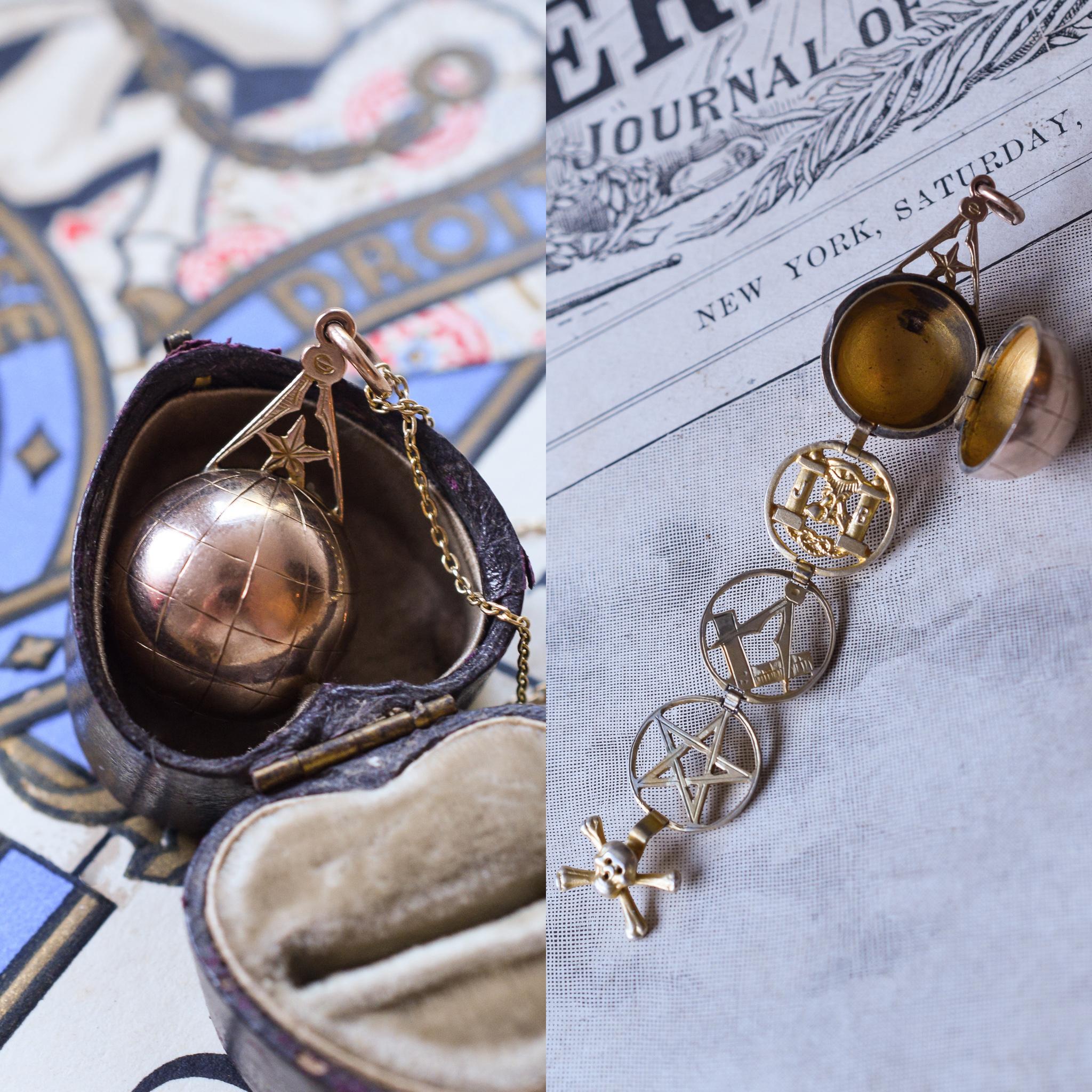 Women's or Men's Antique Victorian Masonic Globe Locket Pendant