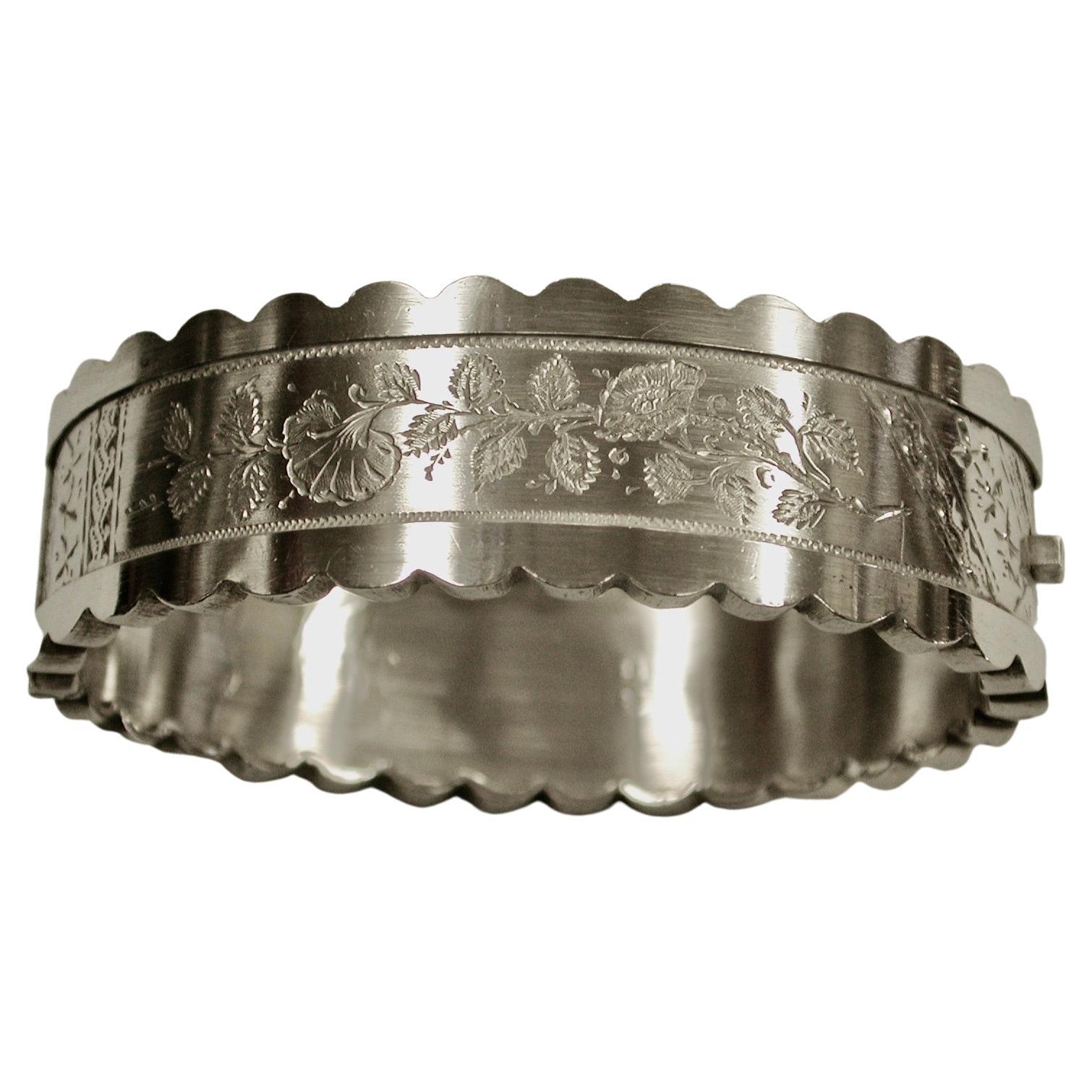 Antique Victorian Matt Finish Silver Hand Engraved Bangle, 1884, Sydenham Bros