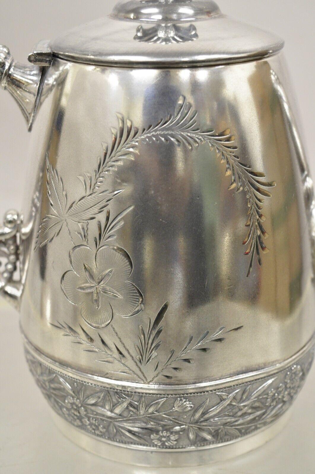 Antique Victorian Mead & Robbins Silver Plated Floral Repousse Teapot For Sale 2