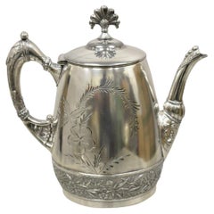 Antique Victorian Mead & Robbins Silver Plated Floral Repousse Teapot