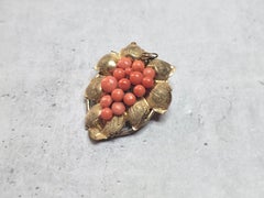 Antique Victorian Mediterranean Coral Grape Brooch