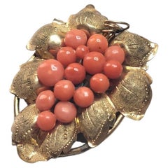 Antique Victorian Mediterranean Coral Grape Brooch