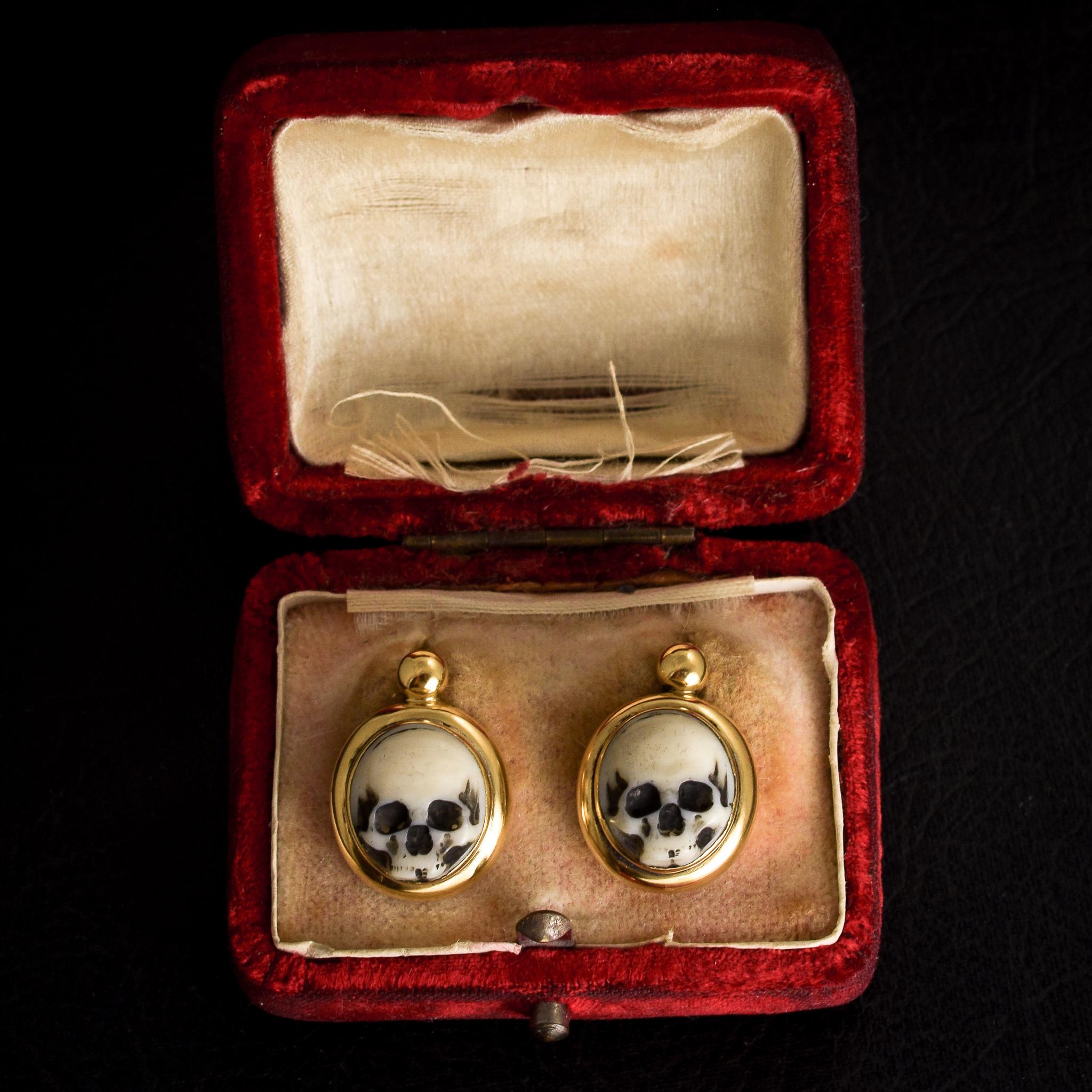 Antique Victorian Memento Mori Skull Earrings 1