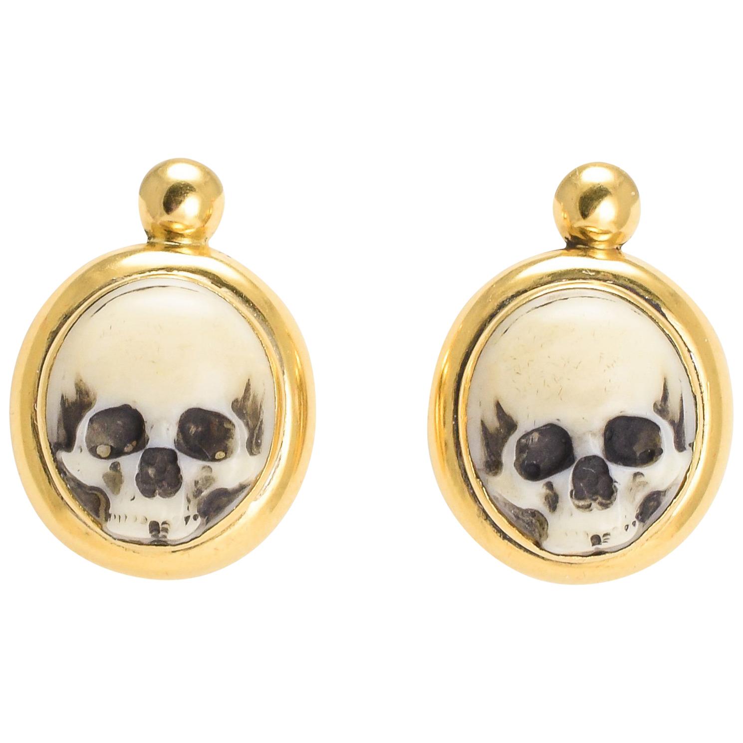 Antique Victorian Memento Mori Skull Earrings