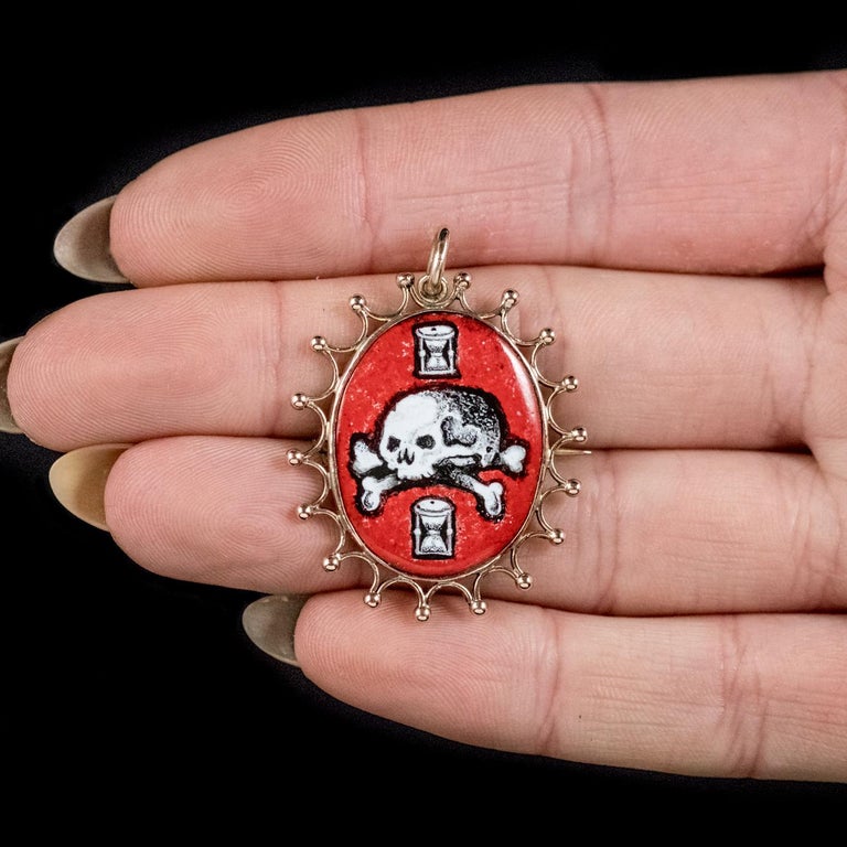 Antique Victorian Memento Mori Skull Pendant 9 Carat Gold Brooch, circa ...