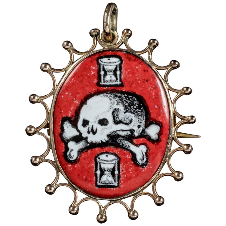 Antique Victorian Memento Mori Skull Pendant 9 Carat Gold Brooch, circa ...