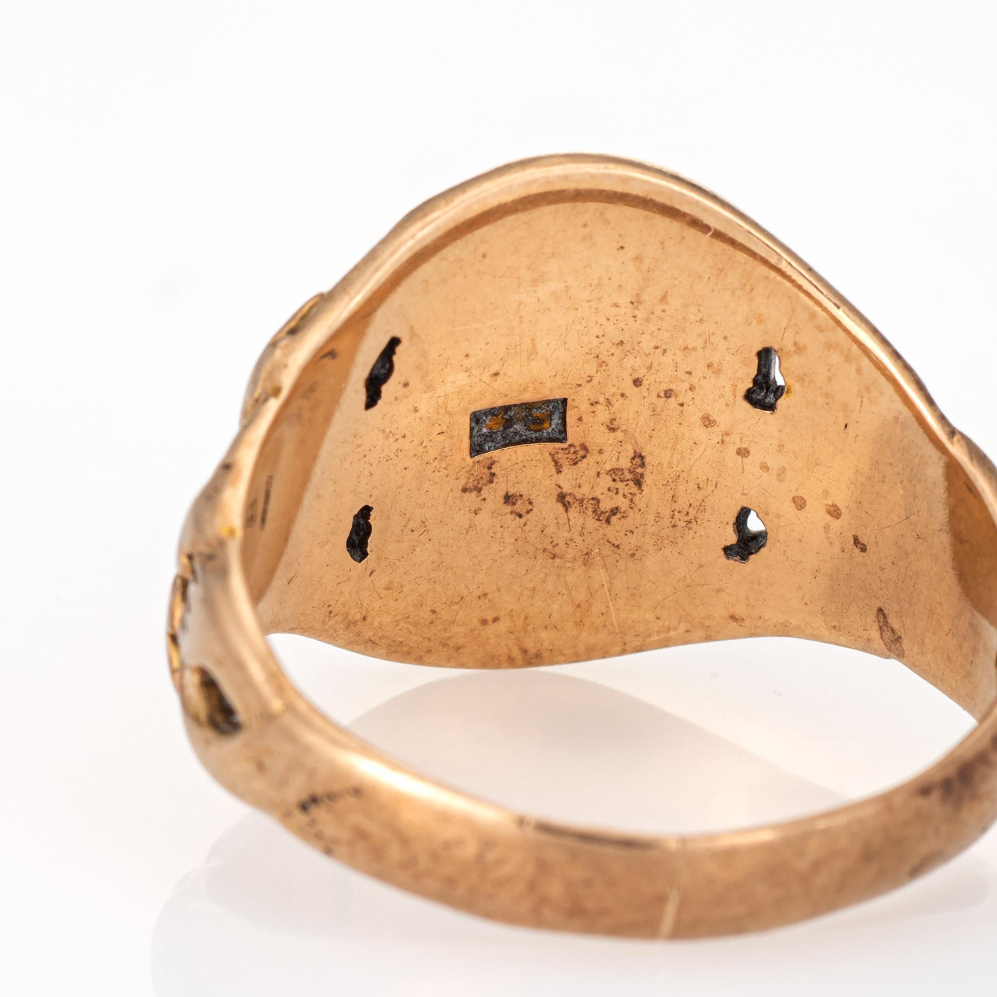 Women's or Men's Antique Victorian Men’s Signet Ring Vintage 10 Karat Rose Gold Oval Chased Mount