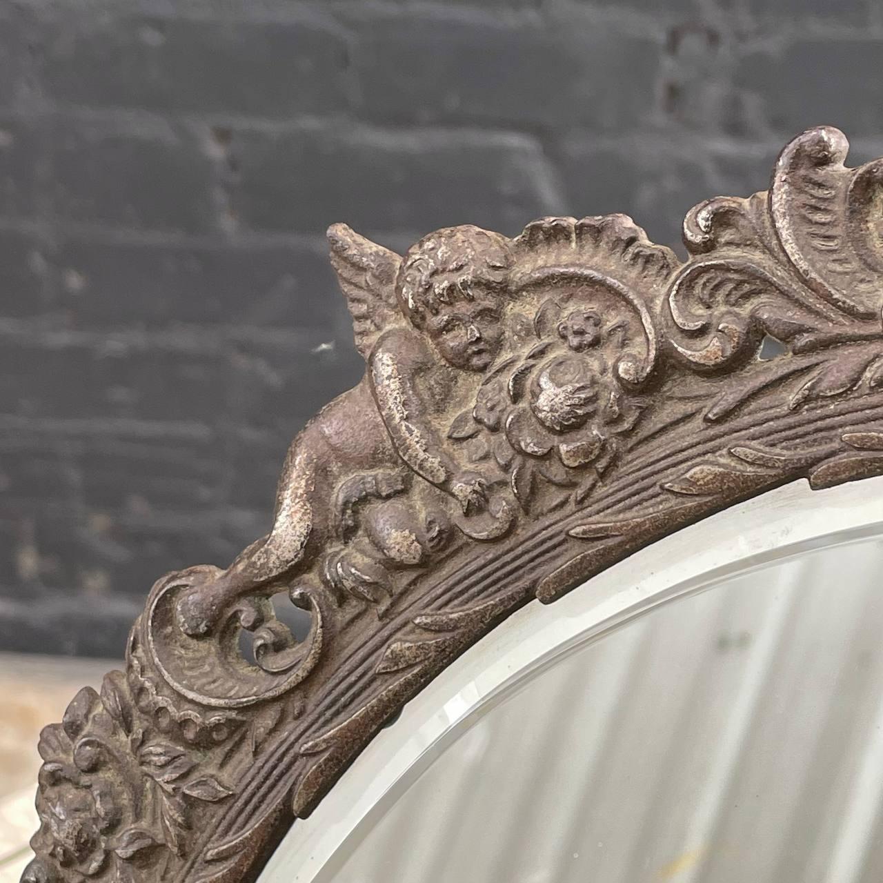 Antique Victorian Metal Vanity or Wall Mirror with Cherub Details For Sale 2
