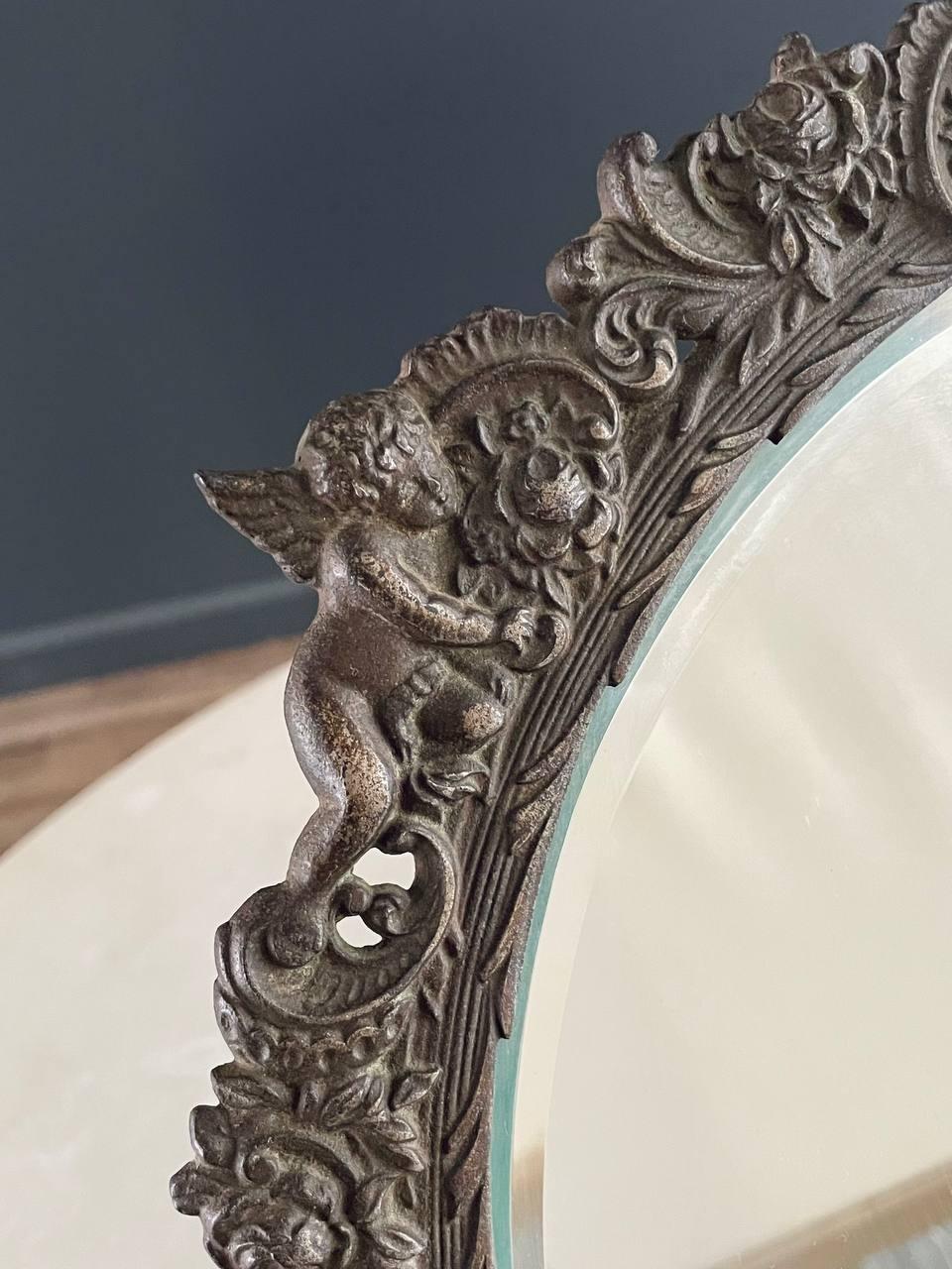 Antique Victorian Metal Vanity or Wall Mirror with Cherub Details For Sale 1