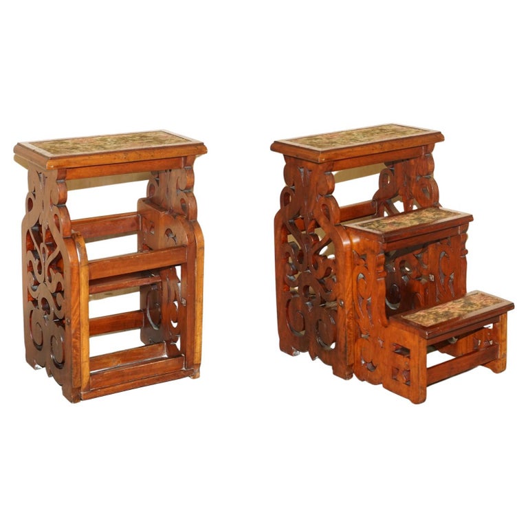 Paravent / Table Métamorphique Vintage En Bois Et Broderie Florale - Occasion, 82x46x29 Cm