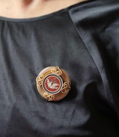 Antique Victorian Micro Mosaic Bird Ornament Gold Brooch Pendant