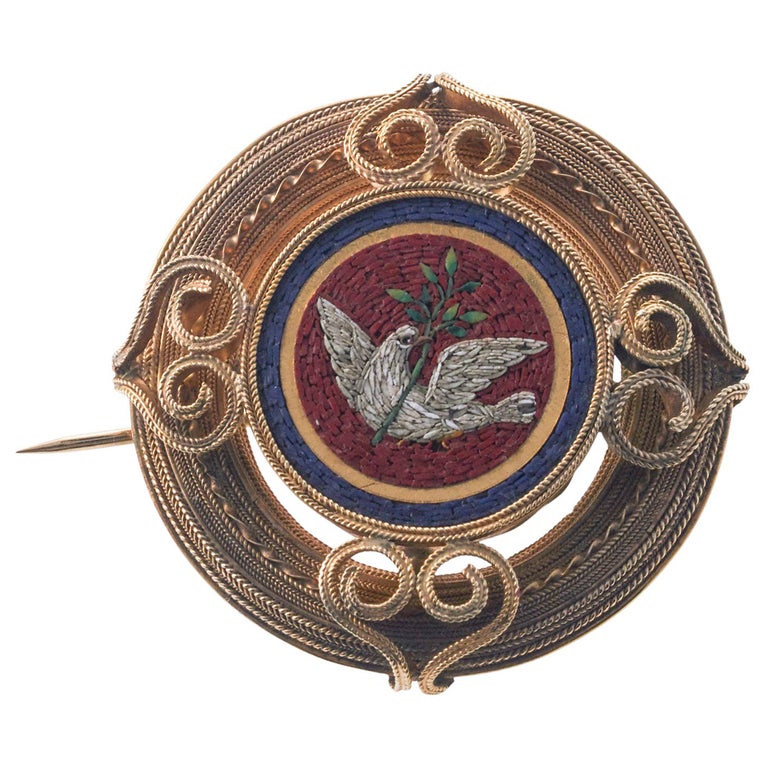 Rare Broche Ancienne Micro-mosaïque Française, Vintage, Métal, Sans Marque
