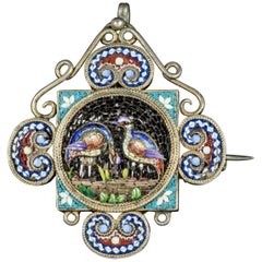 Antique Victorian Micro Mosaic Bird Pendant Brooch, circa 1860