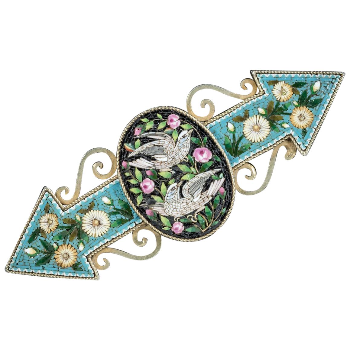 Antique Victorian Micro Mosaic Dove Brooch, circa 1860