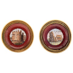 Antique Victorian Micro Mosaic Earrings 18 Karat Gold Roman Scene Jewelry:: Rome