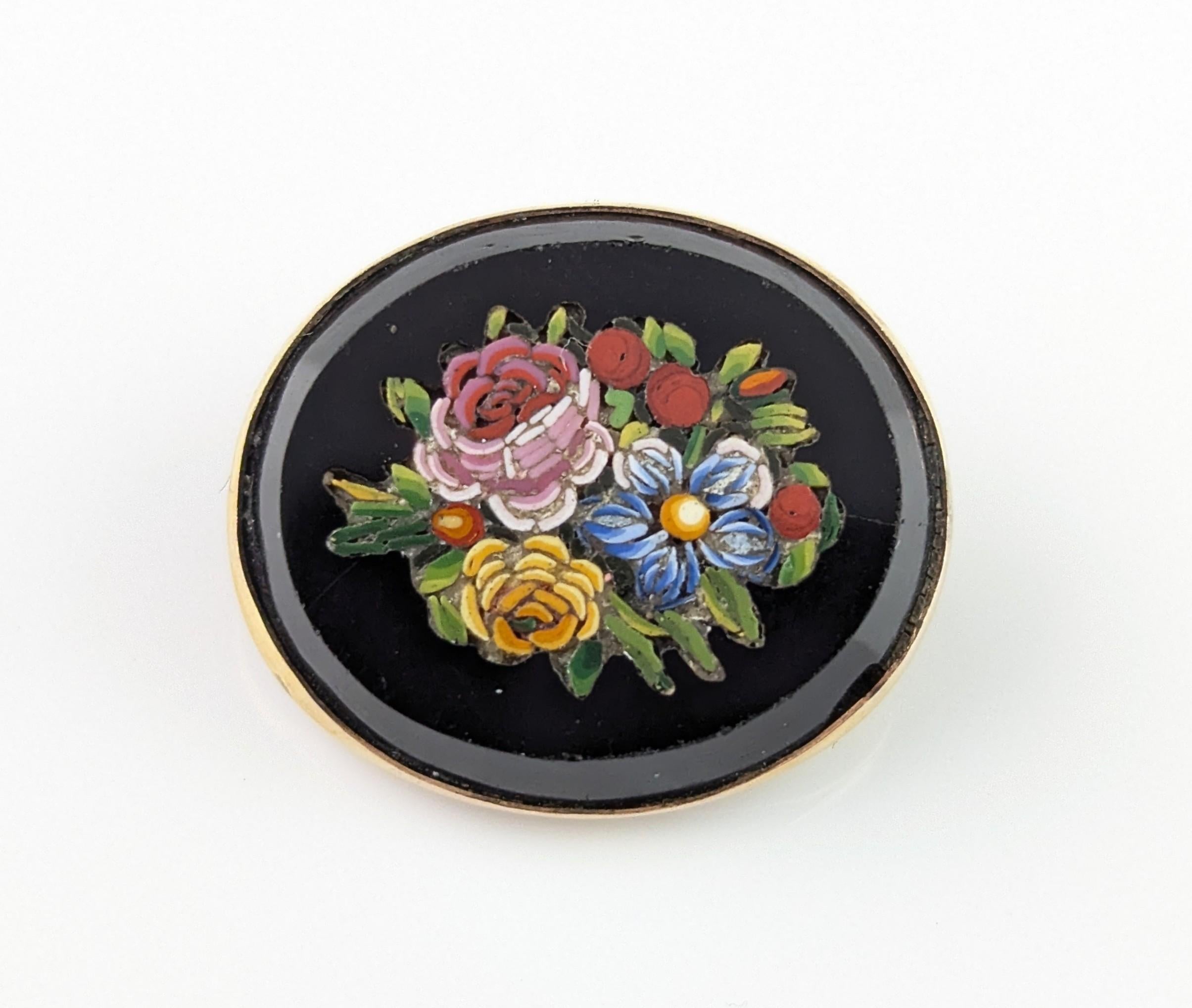 Antique Victorian Micro Mosaic floral brooch, 9k gold 6
