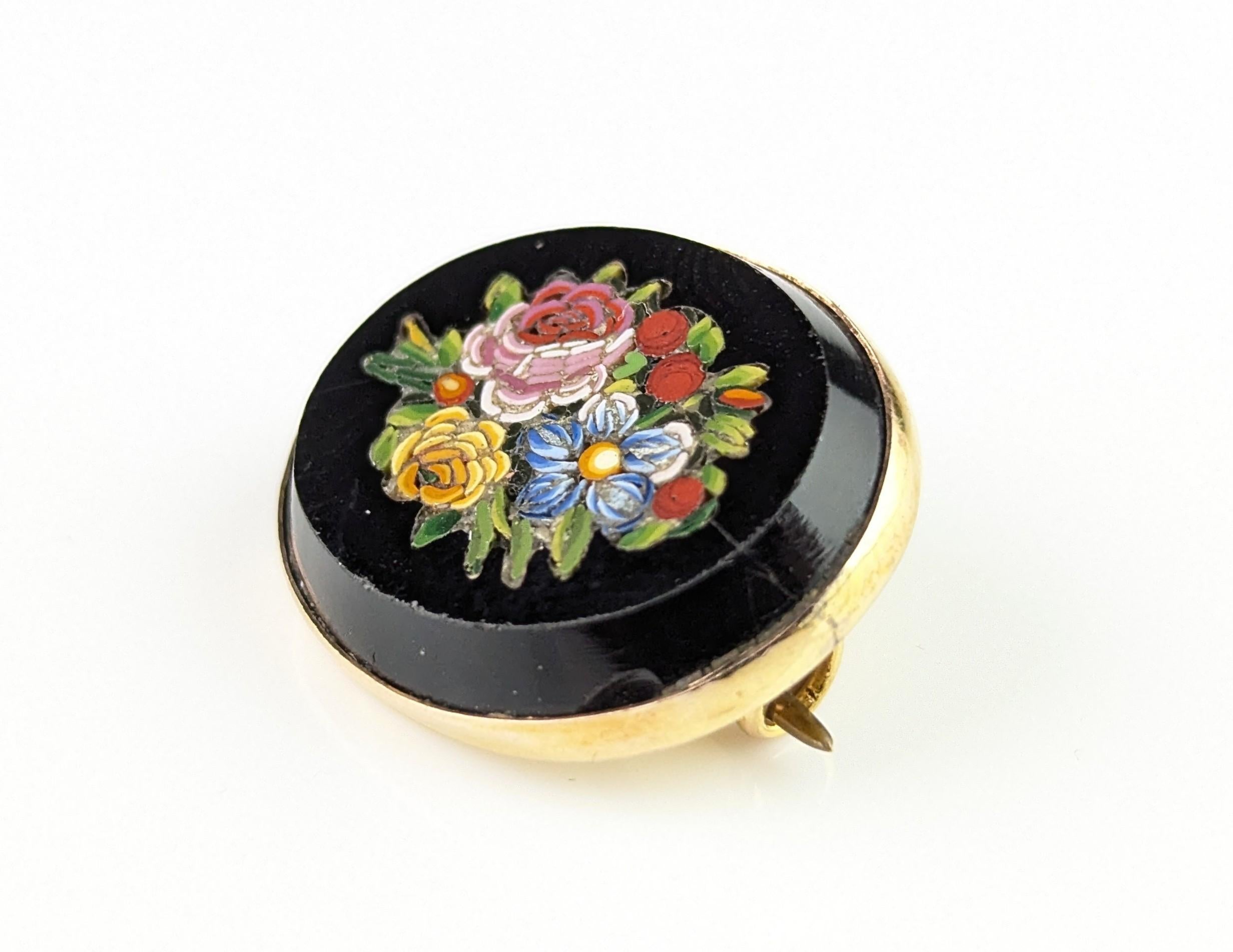 Antique Victorian Micro Mosaic floral brooch, 9k gold 8
