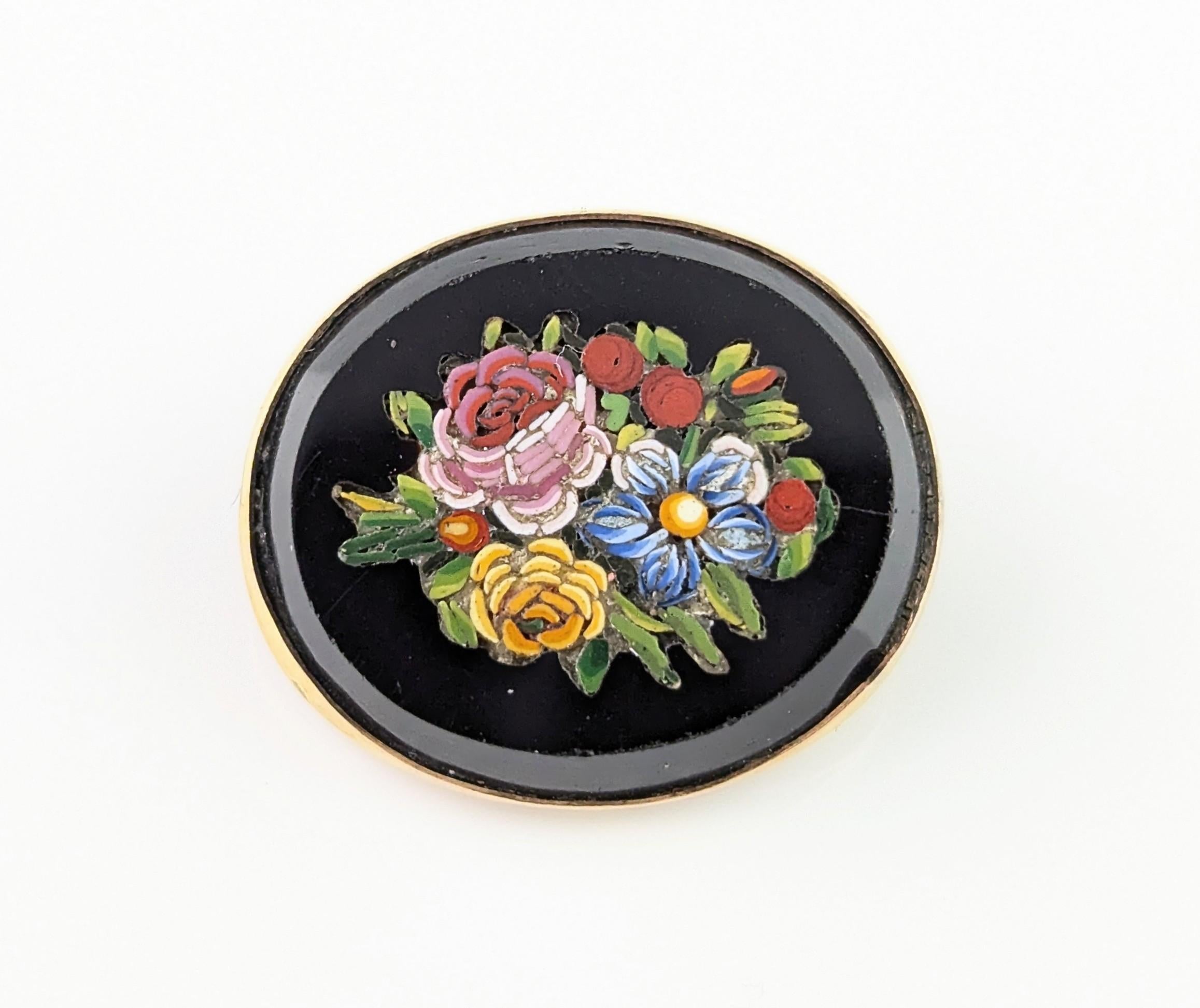Antique Victorian Micro Mosaic floral brooch, 9k gold 9