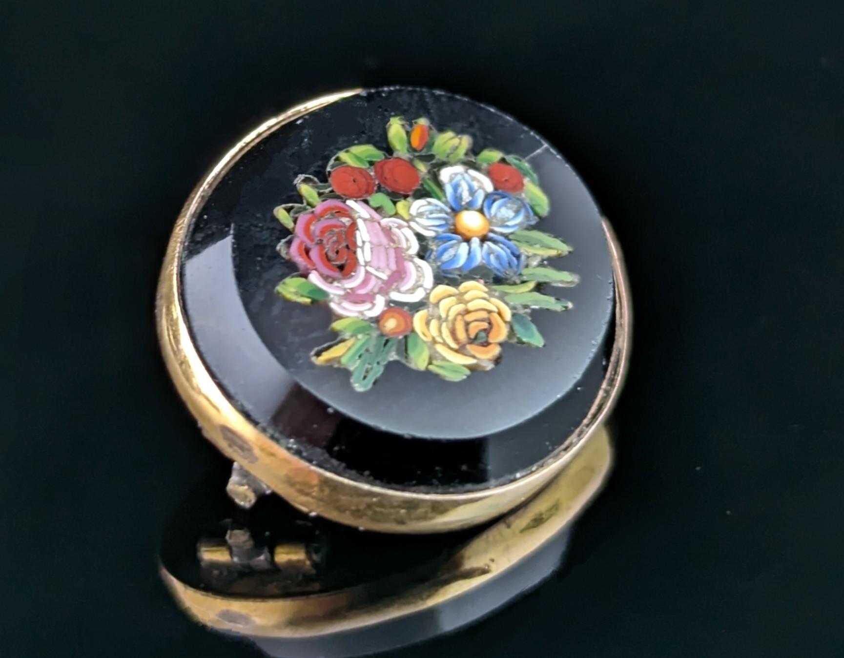 Antique Victorian Micro Mosaic floral brooch, 9k gold 1