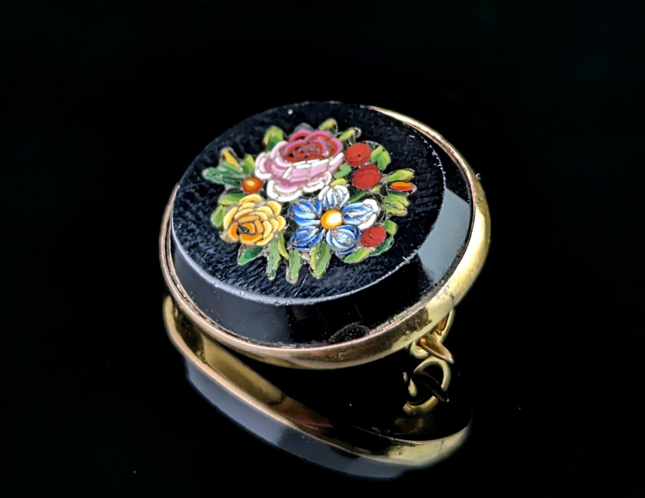 Antique Victorian Micro Mosaic floral brooch, 9k gold 2