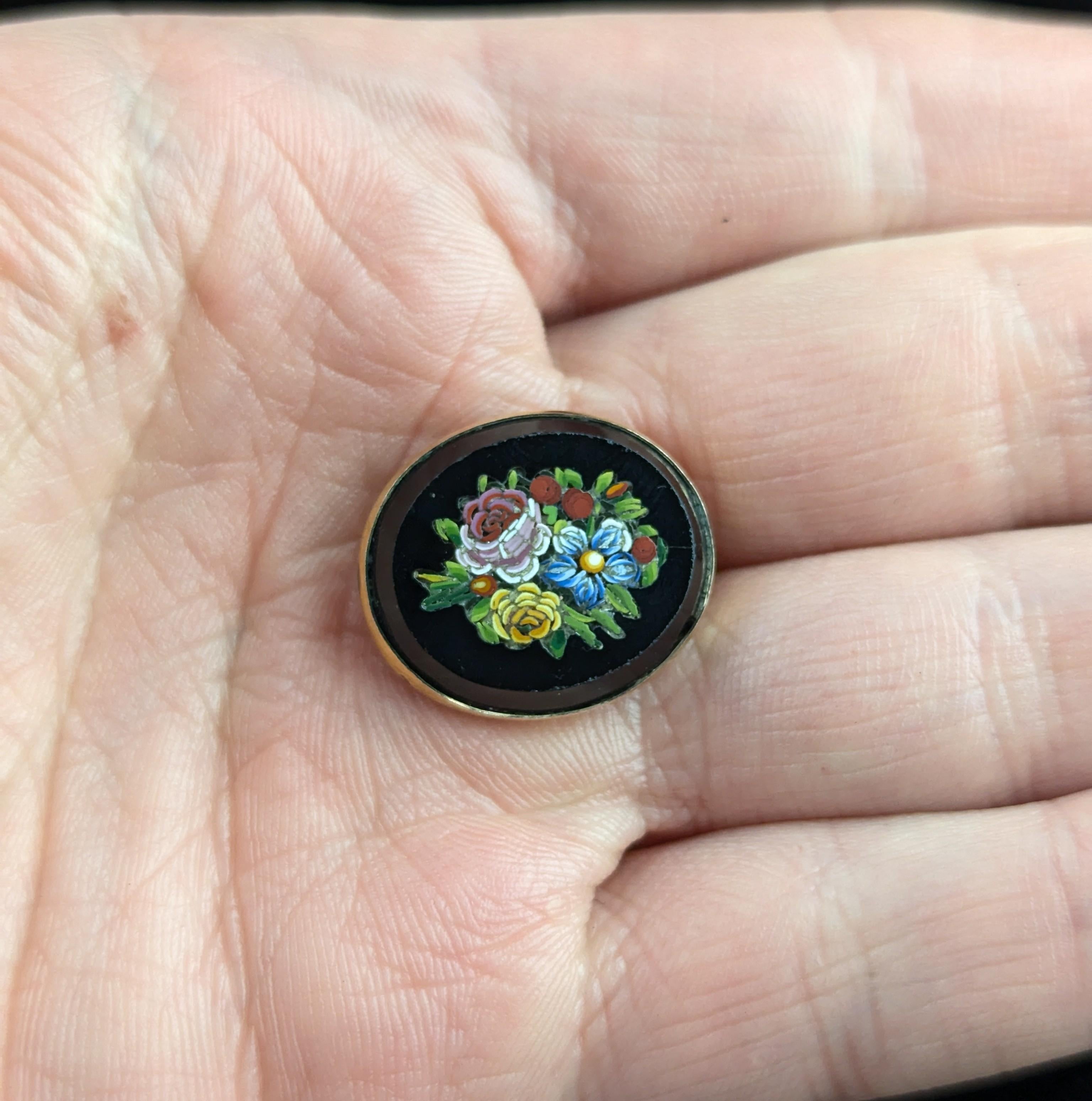 Antique Victorian Micro Mosaic floral brooch, 9k gold 3