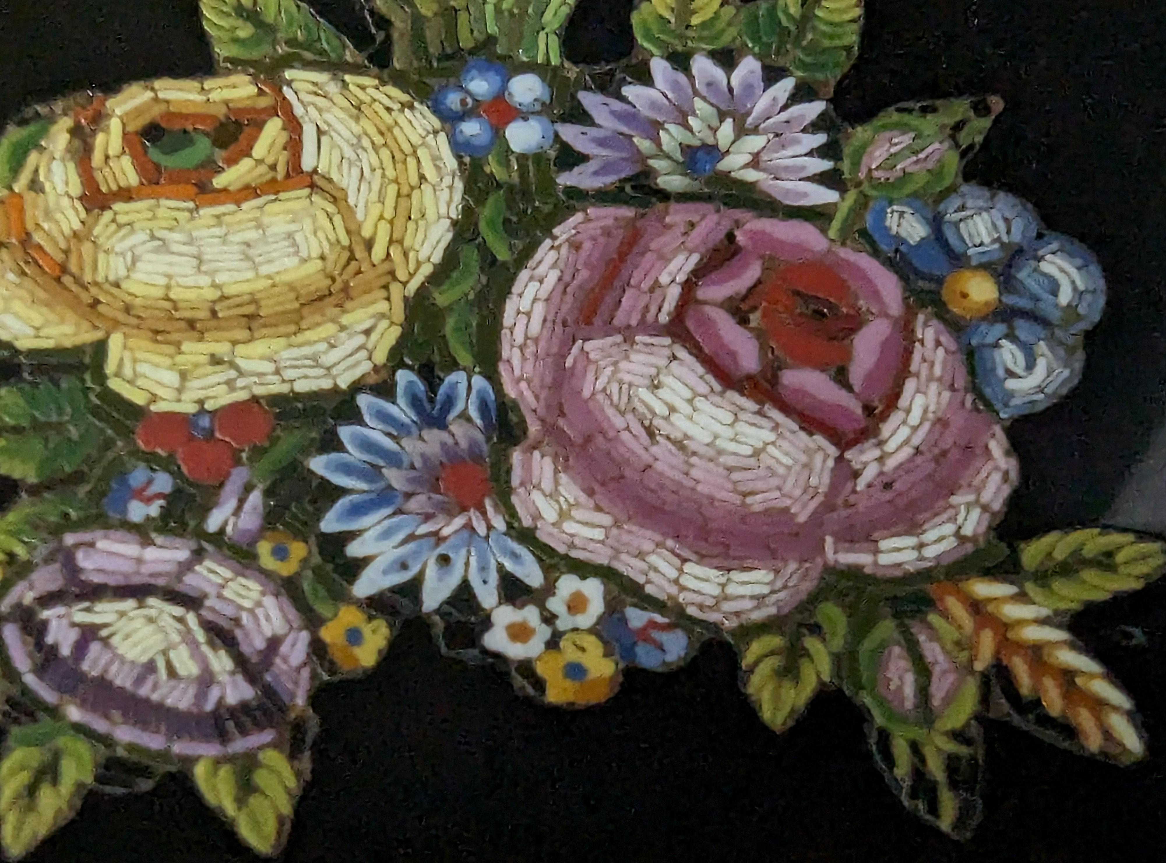 Antique Victorian Micro Mosaic flower brooch, 9k gold  7