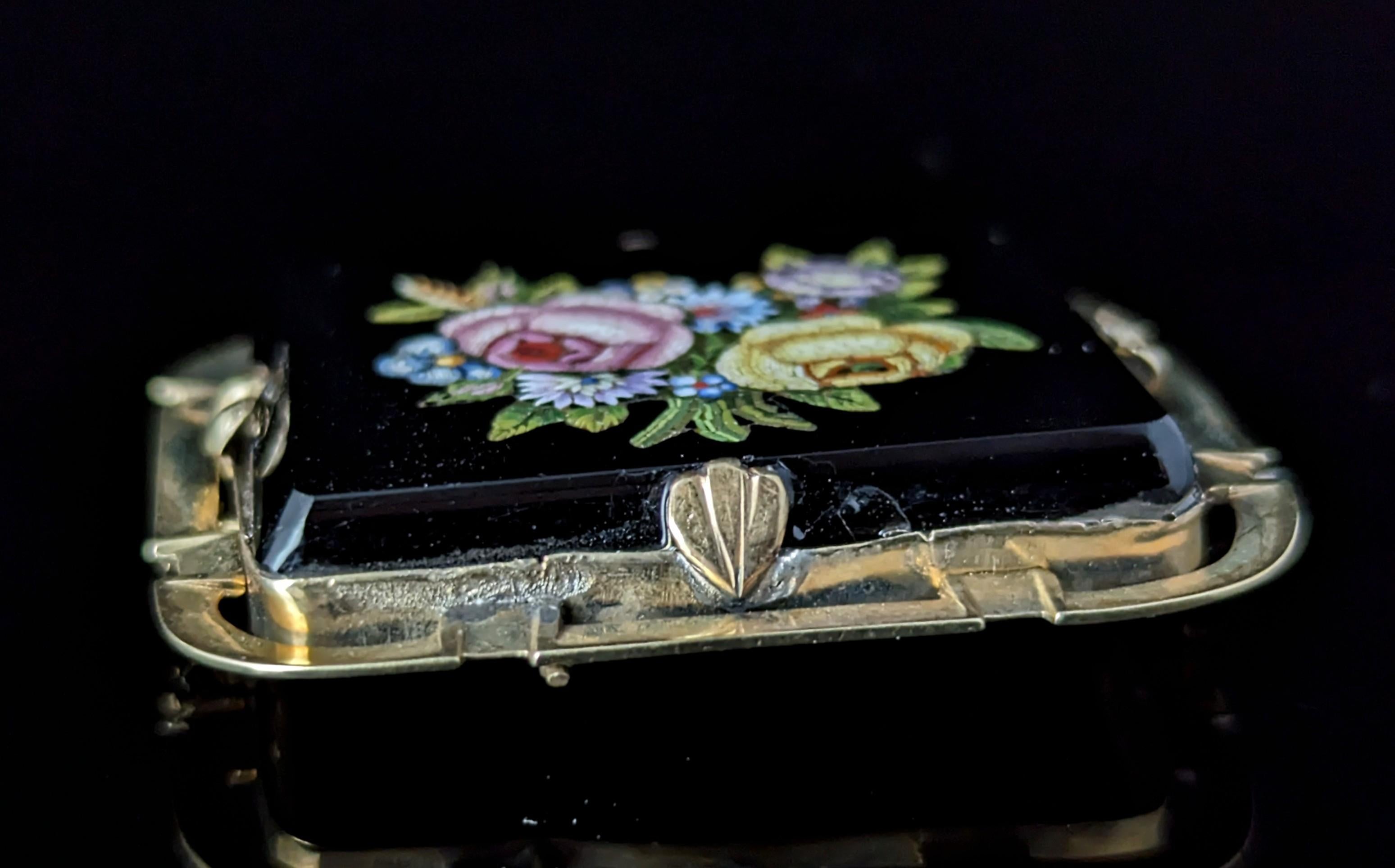 Antique Victorian Micro Mosaic flower brooch, 9k gold  3