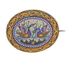 Antique Victorien Micro Mosaic Gold Earrings Brooch Set