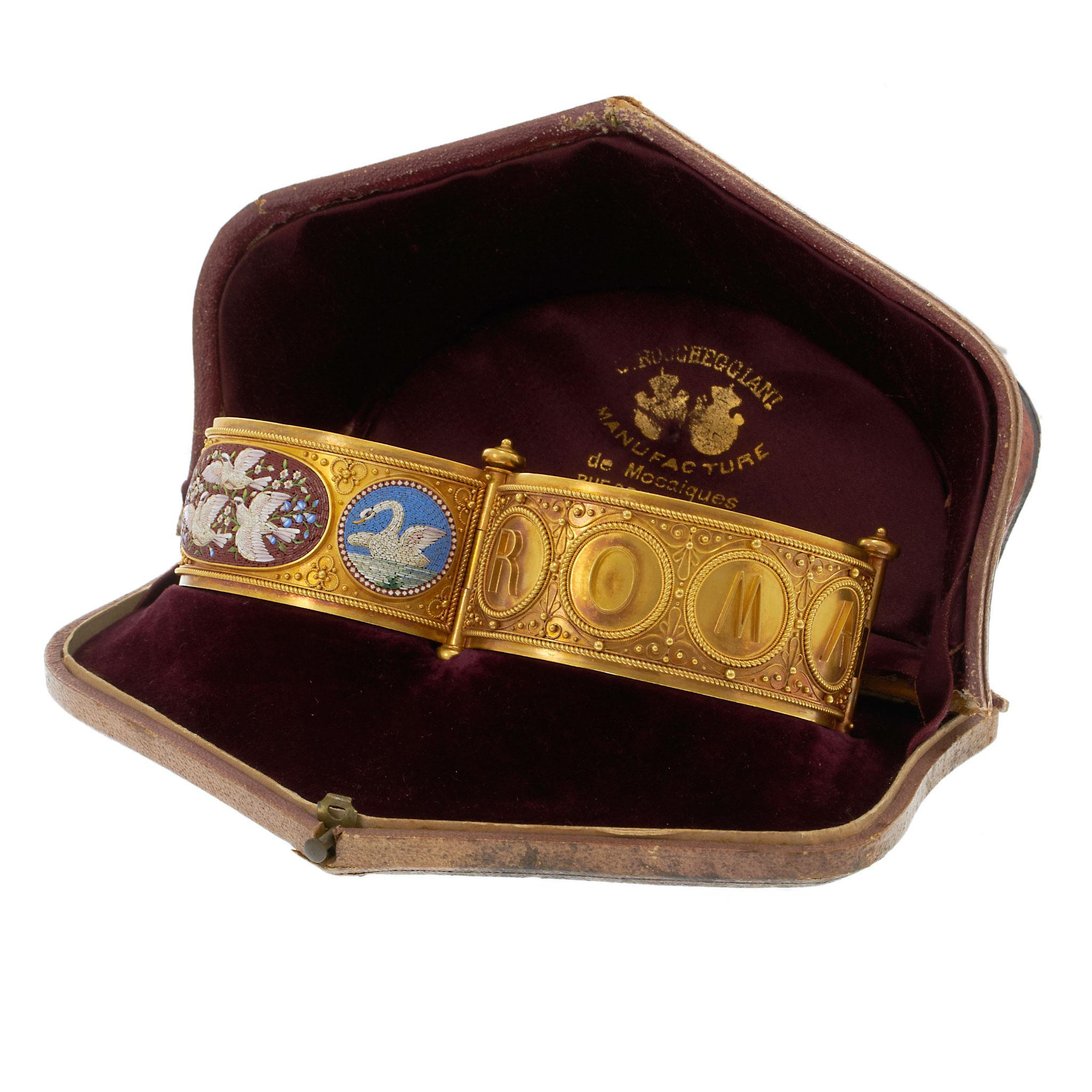 Victorien Bracelet antique victorien en mosaïque de Cesar Roccheggiani, or jaune 18 carats en vente