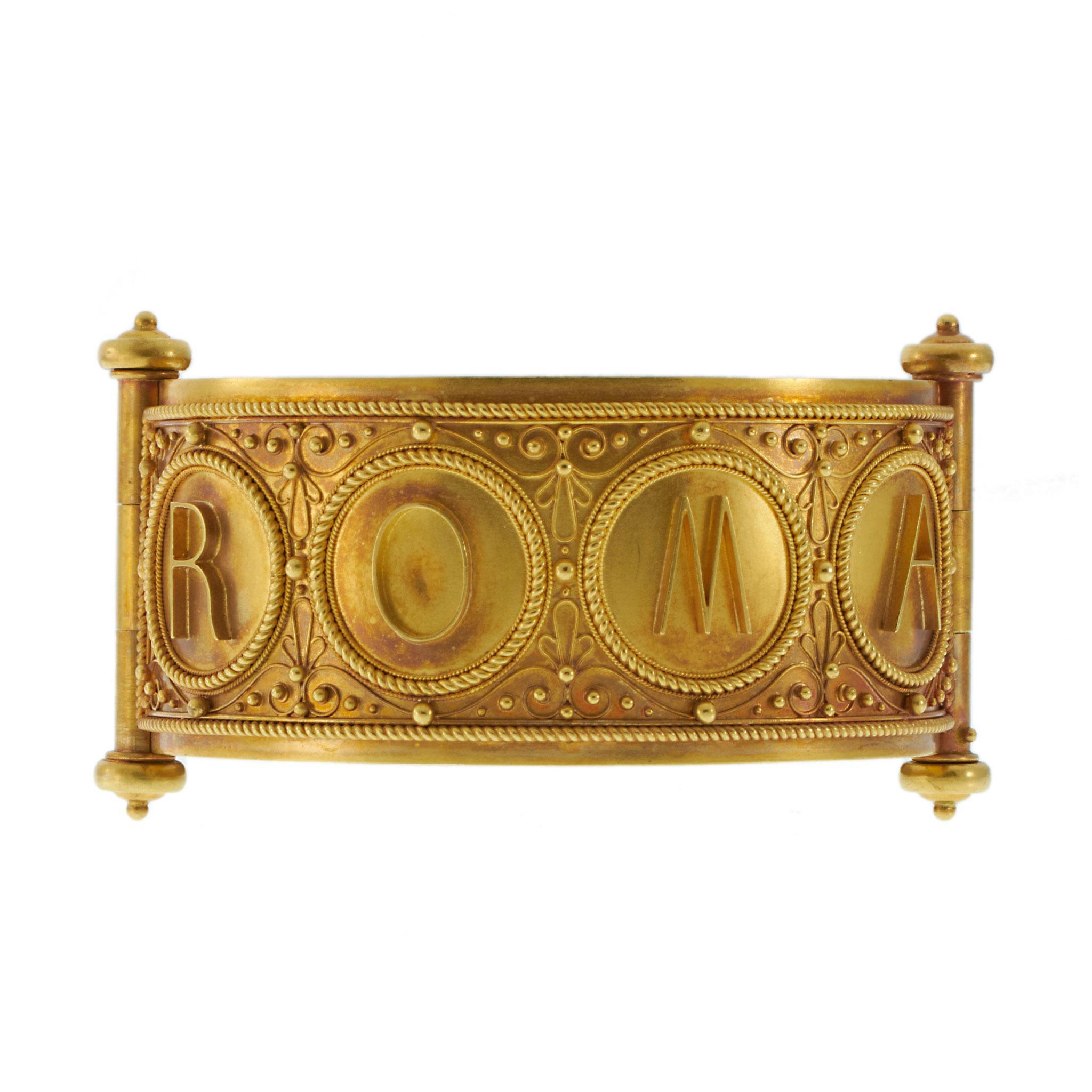 Bracelet antique victorien en mosaïque de Cesar Roccheggiani, or jaune 18 carats Bon état - En vente à New York, NY