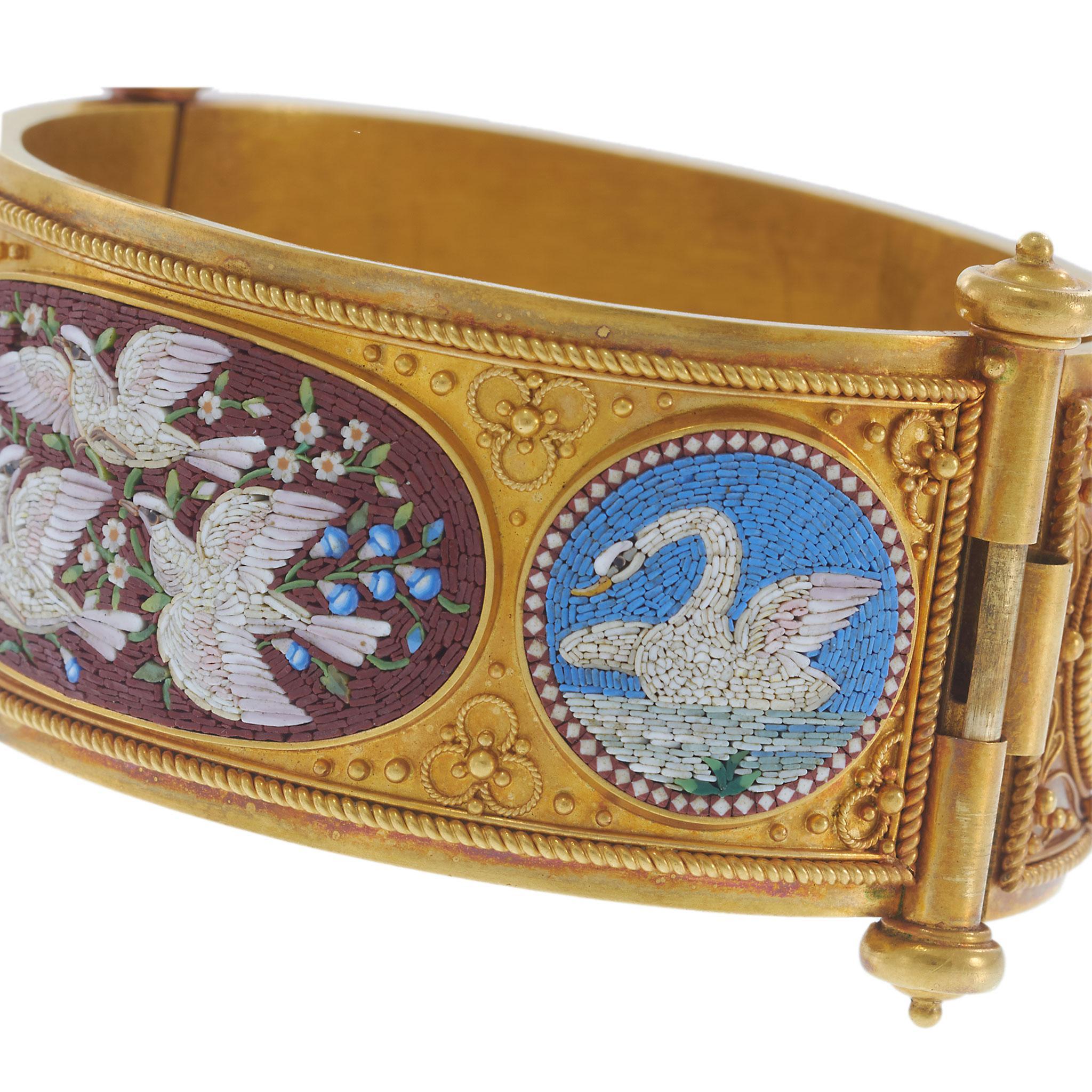 Bracelet antique victorien en mosaïque de Cesar Roccheggiani, or jaune 18 carats Pour femmes en vente