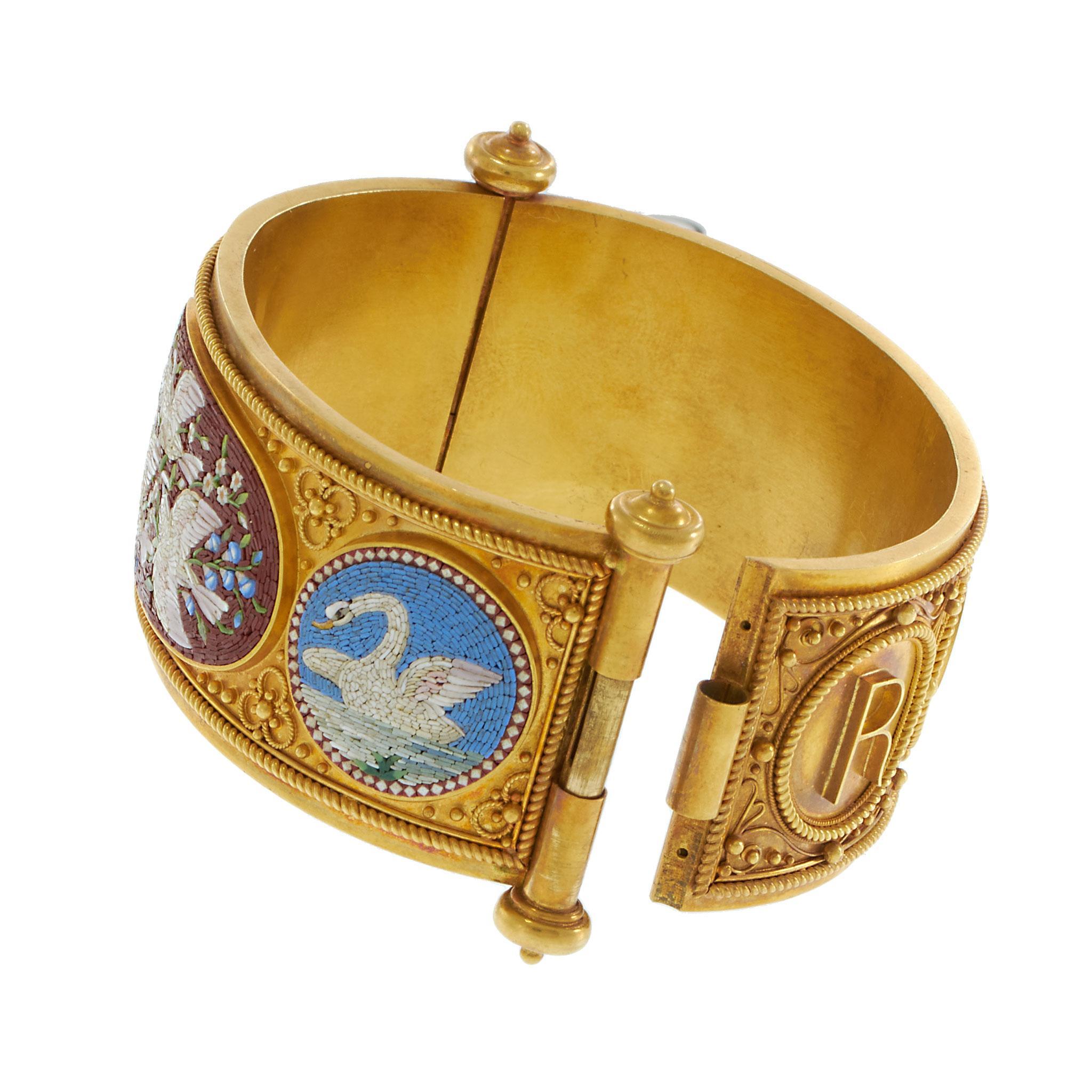 Bracelet antique victorien en mosaïque de Cesar Roccheggiani, or jaune 18 carats en vente 2