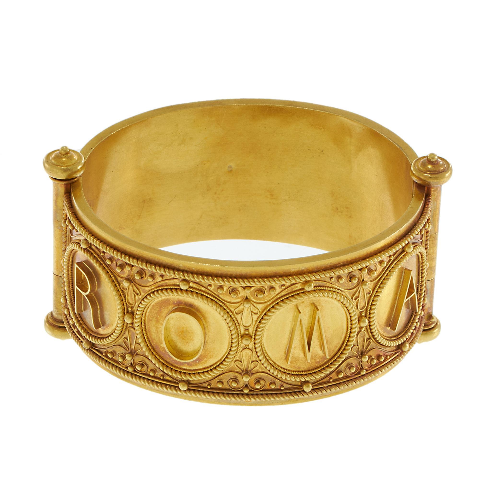 Bracelet antique victorien en mosaïque de Cesar Roccheggiani, or jaune 18 carats en vente 3