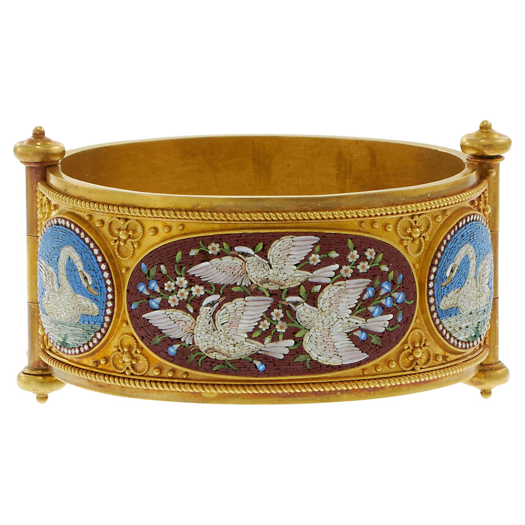 Bracelet antique victorien en mosaïque de Cesar Roccheggiani, or jaune 18 carats