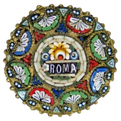 Retro Victorian Micromosaic Brooch with Gilded Framing, Italy Early20thCentury
