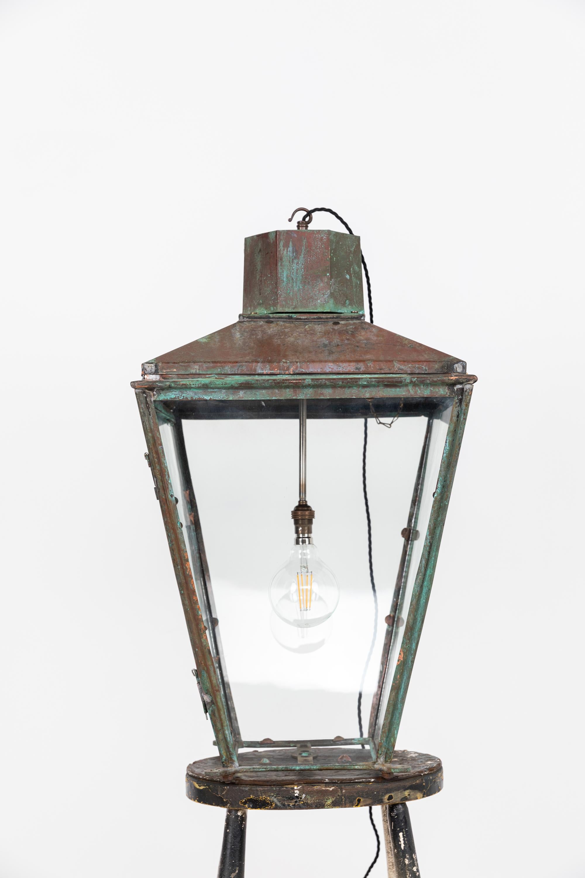 Antique Victorian Mid 19th Century Copper Verdigris Lantern Light Lamp. C.1860 3