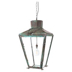 Antique Victorian Mid 19th Century Copper Verdigris Lantern Light Lamp. C.1860