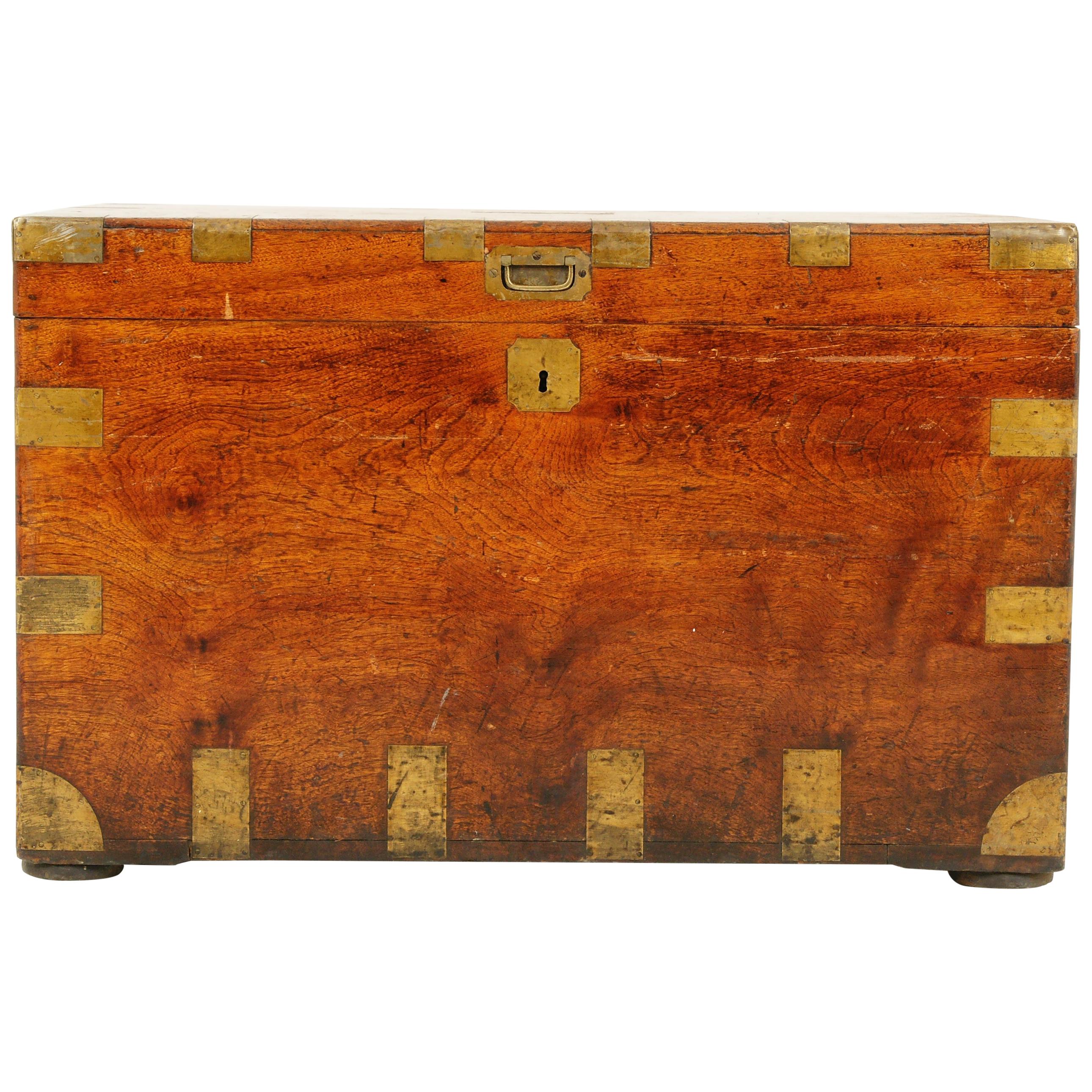 Antique Victorian Military Camphor Wood Travelling Trunk, Chest, 1880, B1950