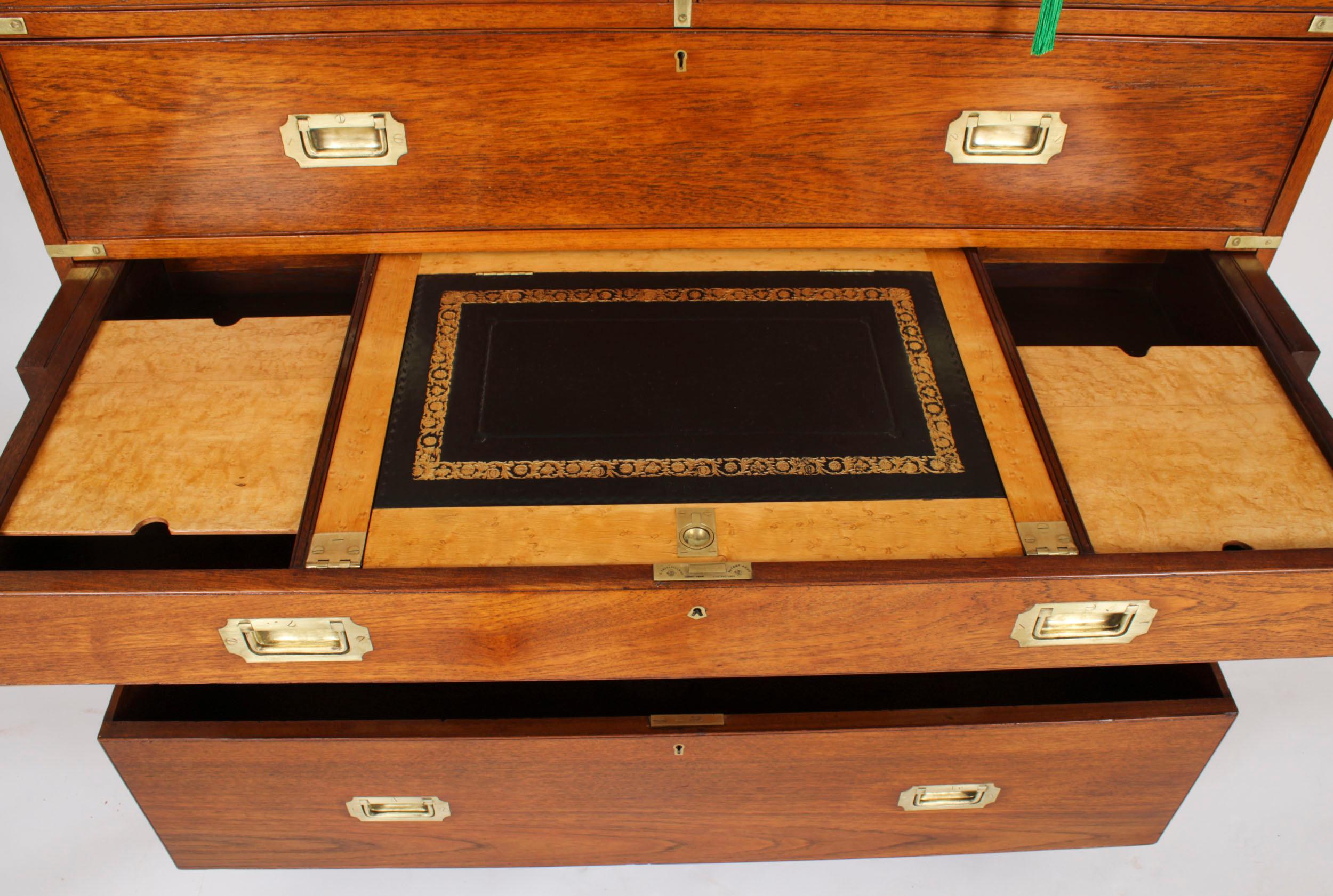 Antique Victorian Military Teak Secretaire Chest of Drawers C1840 19th C For Sale 5