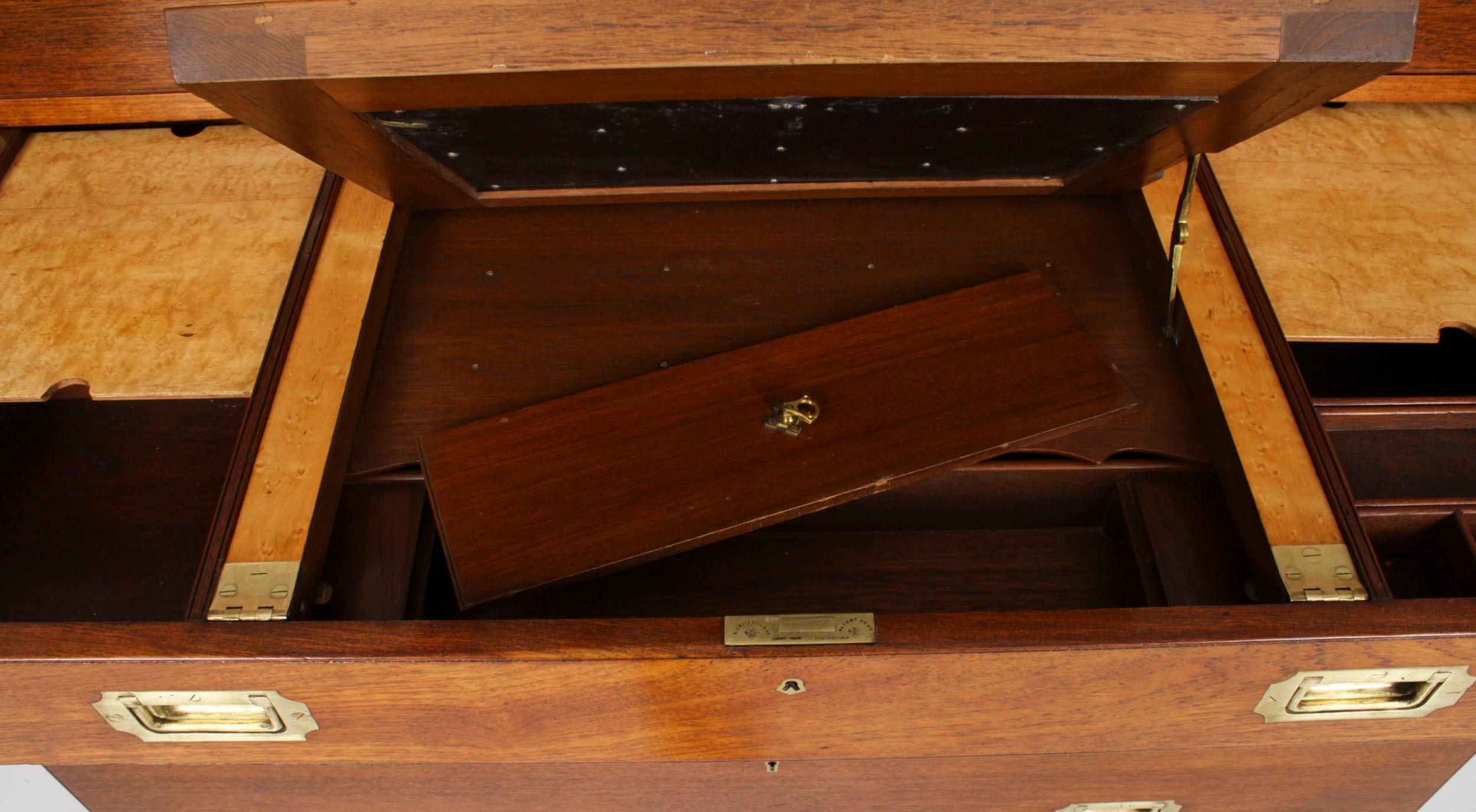 Antique Victorian Military Teak Secretaire Chest of Drawers C1840 19th C For Sale 7