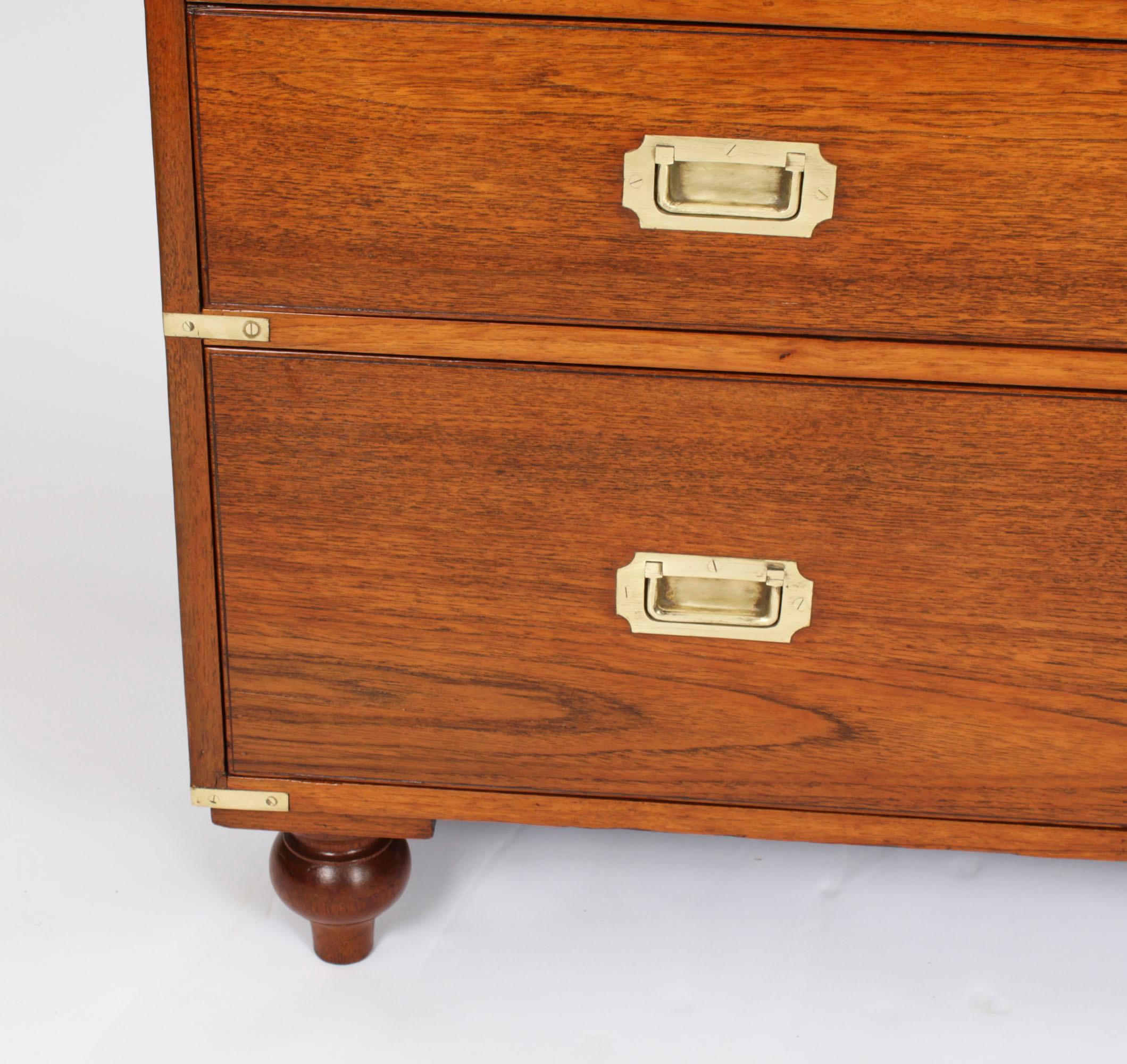 Antique Victorian Military Teak Secretaire Chest of Drawers C1840 19th C 10