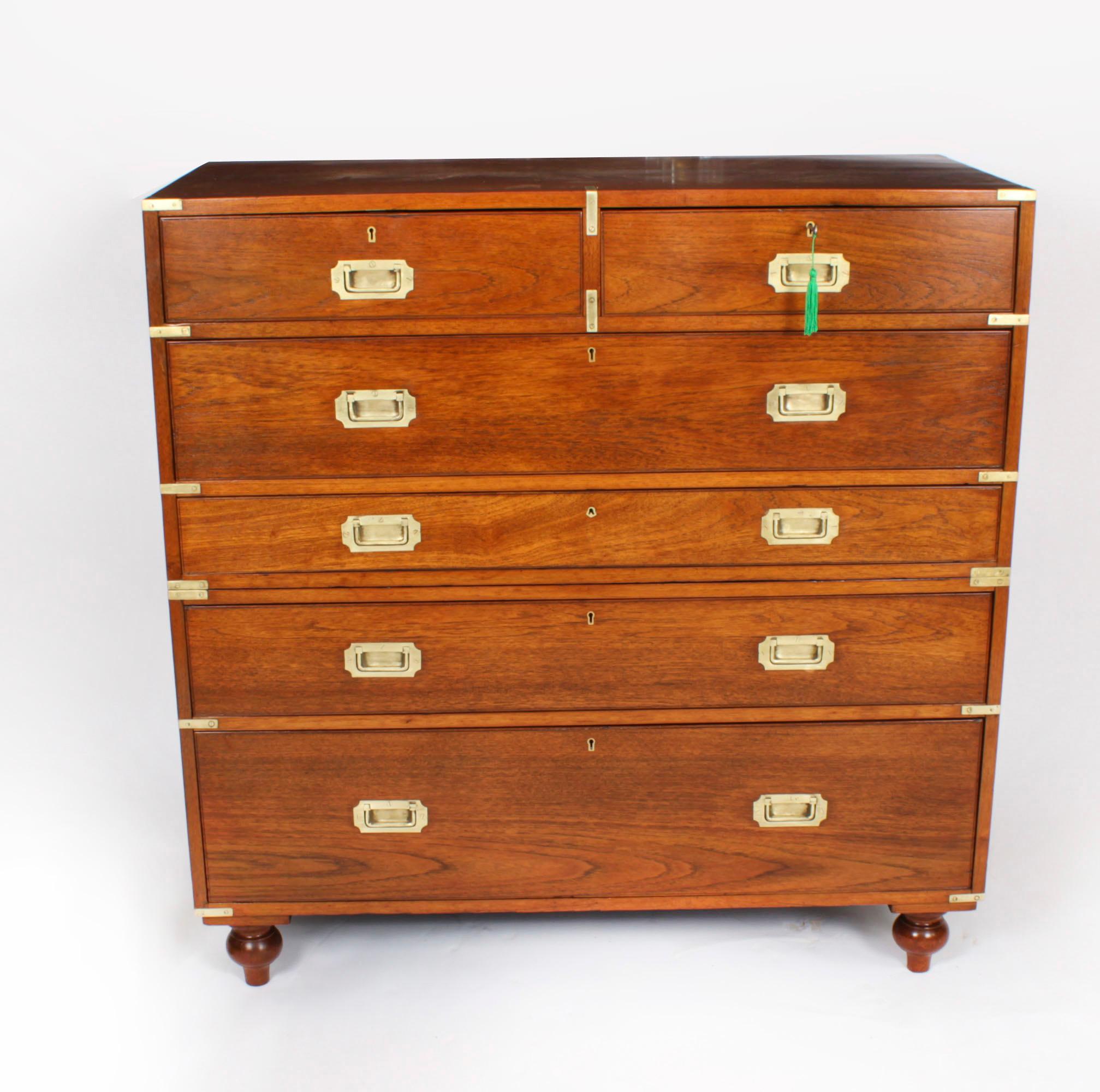 Antique Victorian Military Teak Secretaire Chest of Drawers C1840 19th C 12