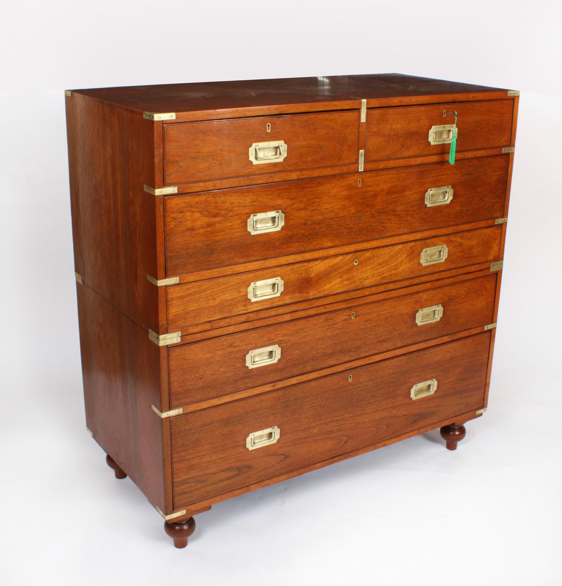 Antique Victorian Military Teak Secretaire Chest of Drawers C1840 19th C For Sale 13