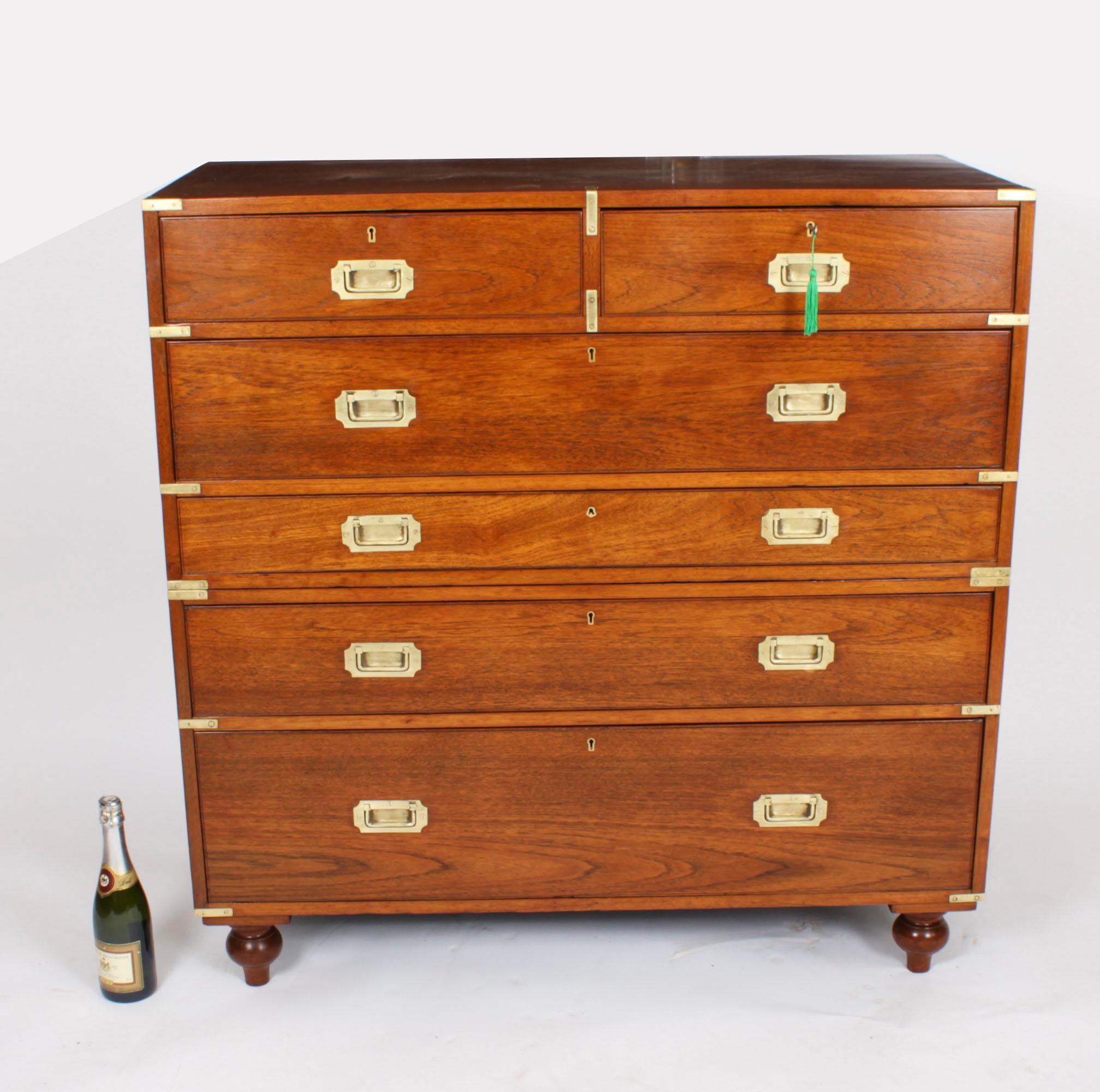 Antique Victorian Military Teak Secretaire Chest of Drawers C1840 19th C For Sale 14